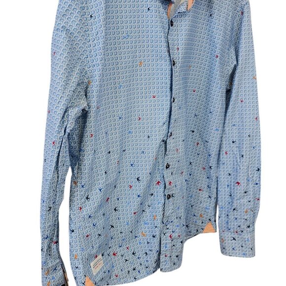 A Fish Named Fred Mens Bird Print Long Sleeve Button Up Shirt, Flip Cuff, XL - Picture 9 of 11
